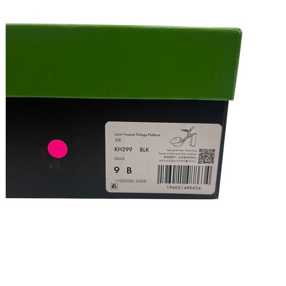 Kate Spade Lucie Tropical Foliage Silk Platform Heels Sandals Black White 9 - Picture 11 of 11